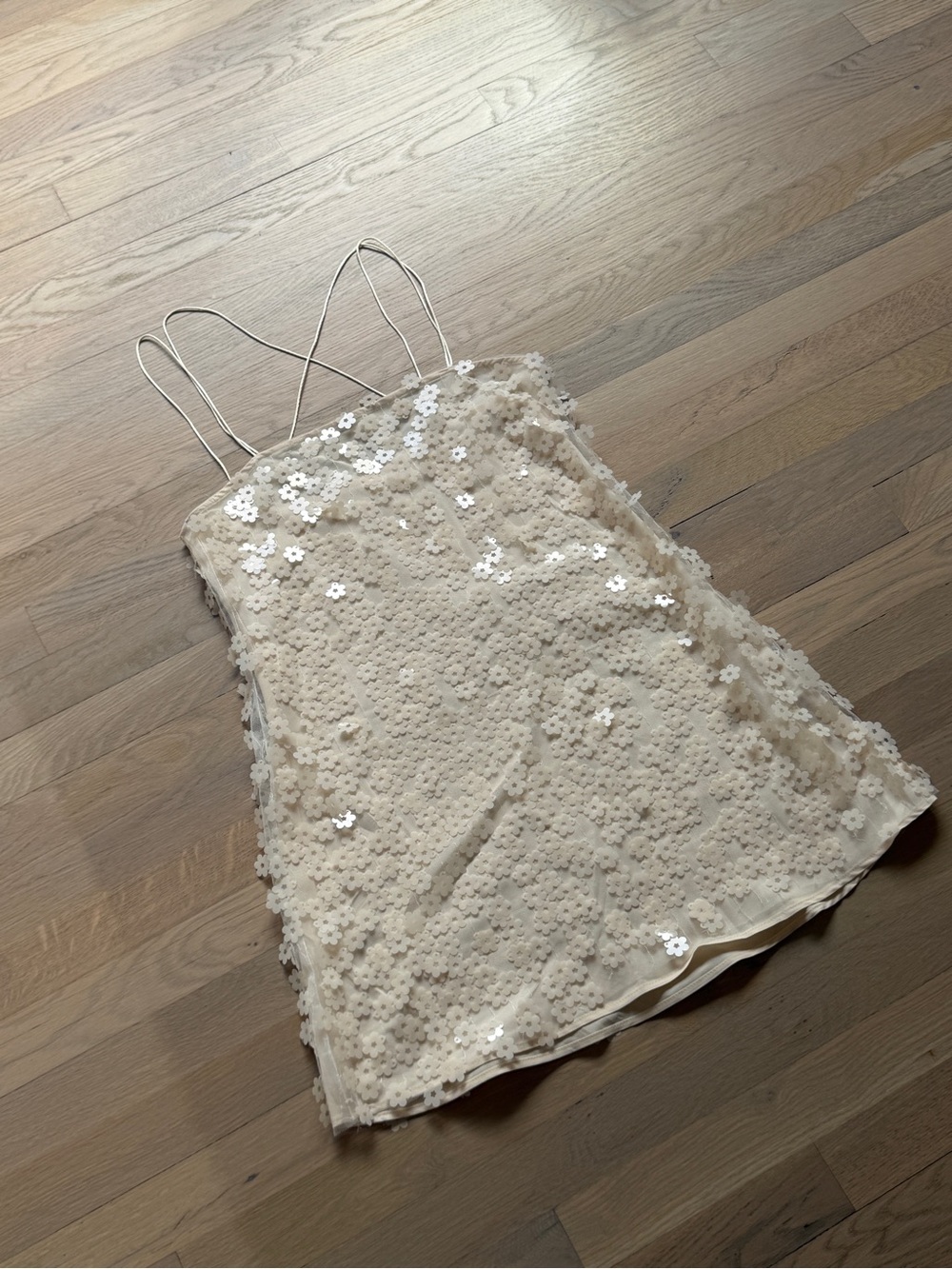 Zara Ivory Flower Sequin Floral Slip Dress / Size Small